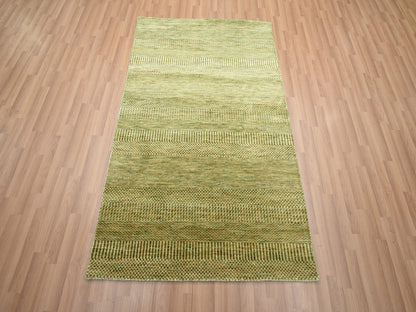Green 4'0" x 6'1" Modern / Contemporary Hand knotted Wool/Silk Rug - Sku: O083217
