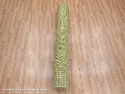 Brown 3'10" x 8'0" Modern / Contemporary Hand knotted Wool/Silk Rug - Sku: O083219