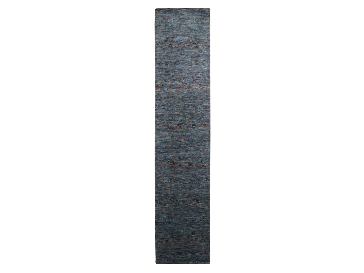 Modern / Contemporary hand-knotted wool/silk runner in Blue, 2'7" x 12'2" — SKU O083221