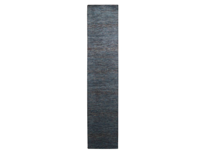 Blue 2'7" x 12'2" Modern and Contemporary Hand knotted Wool/Silk Rug - Sku: O083221
