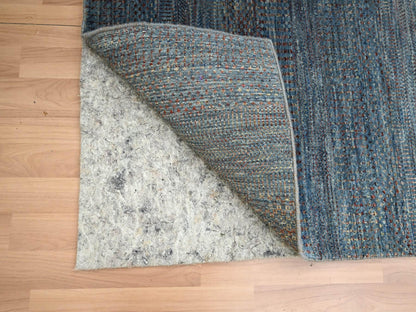 Blue 2'7" x 12'2" Modern and Contemporary Hand knotted Wool/Silk Rug - Sku: O083221