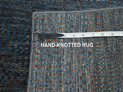 Blue 2'7" x 12'2" Modern and Contemporary Hand knotted Wool/Silk Rug - Sku: O083221