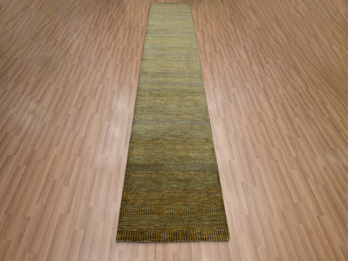 Modern / Contemporary hand-knotted wool/silk runner in Brown, 2'8" x 12'2" — SKU O083222 (view 2)