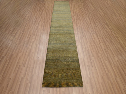 Brown 2'8" x 12'2" Modern / Contemporary Hand knotted Wool/Silk Rug - Sku: O083222