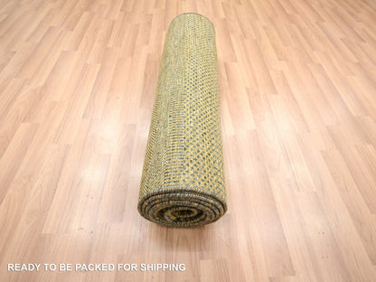 Brown 2'8" x 12'2" Modern / Contemporary Hand knotted Wool/Silk Rug - Sku: O083222