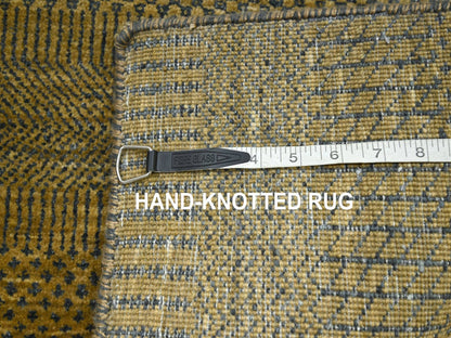 Brown 2'8" x 12'2" Modern / Contemporary Hand knotted Wool/Silk Rug - Sku: O083222