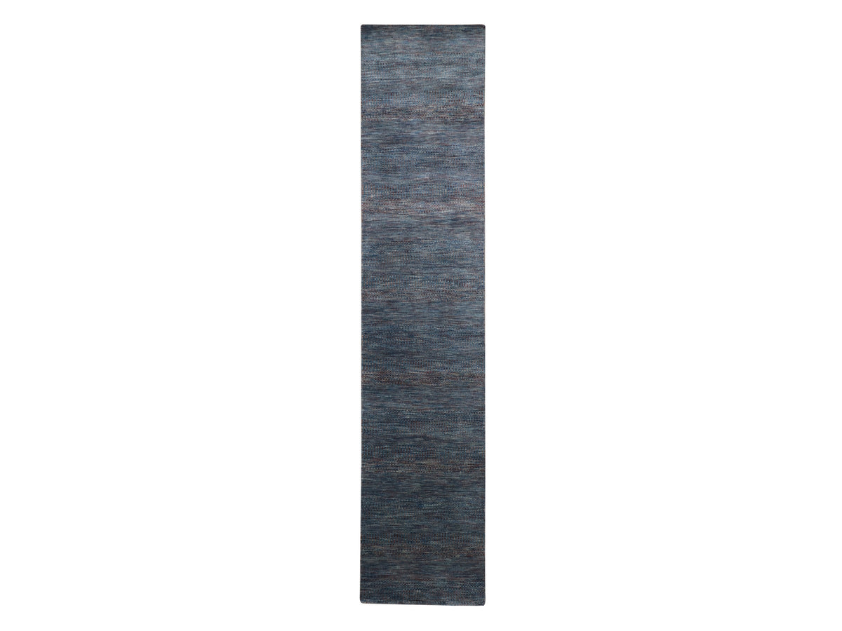 Modern / Contemporary hand-knotted wool/silk runner in Blue, 2'7" x 12'3" — SKU O083223