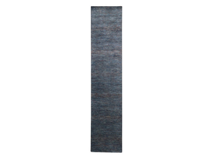 Blue 2'7" x 12'3" Modern and Contemporary Hand knotted Wool/Silk Rug - Sku: O083223