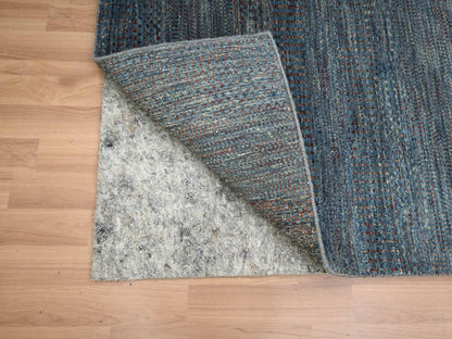 Modern / Contemporary hand-knotted wool/silk runner in Blue, 2'7" x 12'3" — SKU O083223 (view 3)