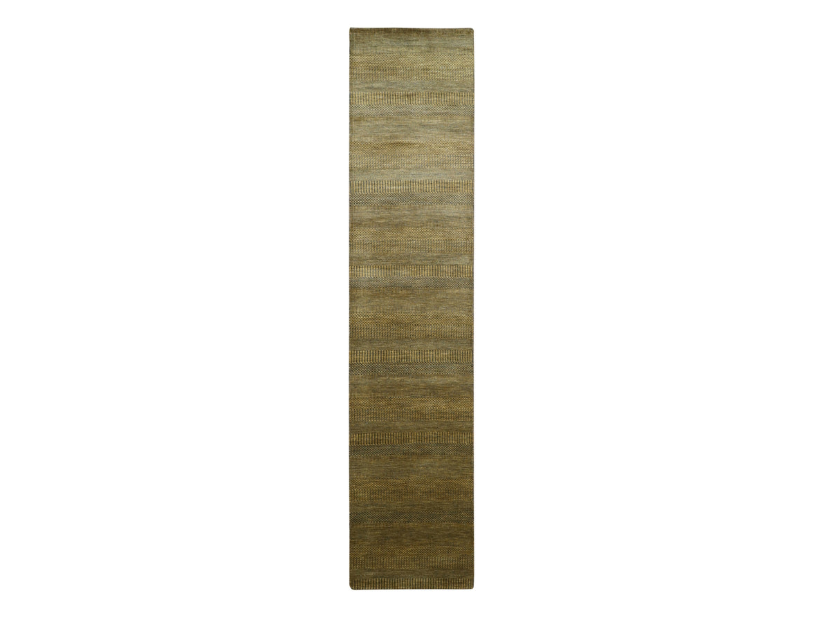Modern / Contemporary hand-knotted wool/silk runner in Brown, 2'8" x 12'3" — SKU O083224