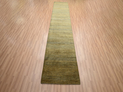 Brown 2'8" x 12'3" Modern / Contemporary Hand knotted Wool/Silk Rug - Sku: O083224