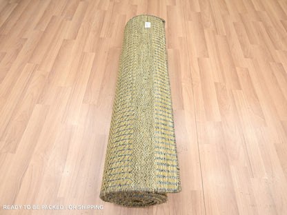 Brown 2'8" x 12'3" Modern / Contemporary Hand knotted Wool/Silk Rug - Sku: O083224