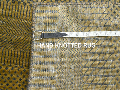 Brown 2'8" x 12'3" Modern / Contemporary Hand knotted Wool/Silk Rug - Sku: O083224