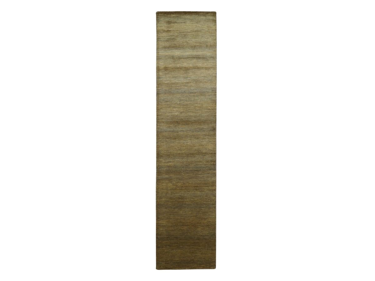 Modern / Contemporary hand-knotted wool/silk runner in Brown, 2'8" x 12'3" — SKU O083226