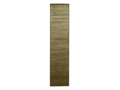 Brown 2'8" x 12'3" Modern / Contemporary Hand knotted Wool/Silk Rug - Sku: O083226