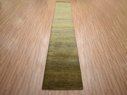 Brown 2'8" x 12'3" Modern / Contemporary Hand knotted Wool/Silk Rug - Sku: O083226