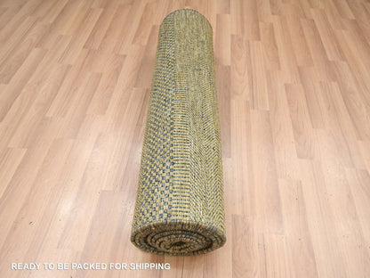Brown 2'8" x 12'3" Modern / Contemporary Hand knotted Wool/Silk Rug - Sku: O083226