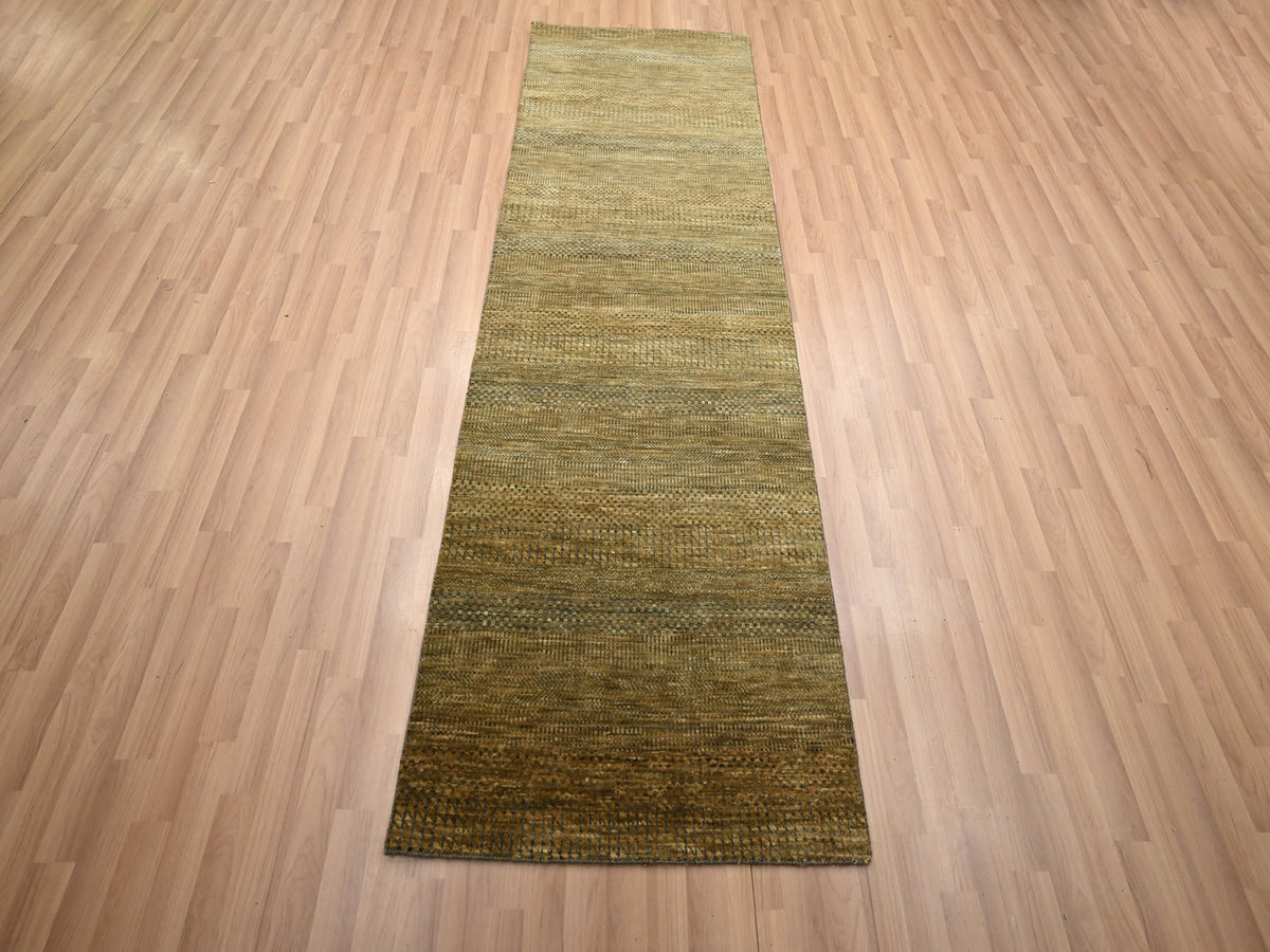 Modern / Contemporary hand-knotted wool/silk runner in Brown, 2'8" x 8' — SKU O083230 (view 2)