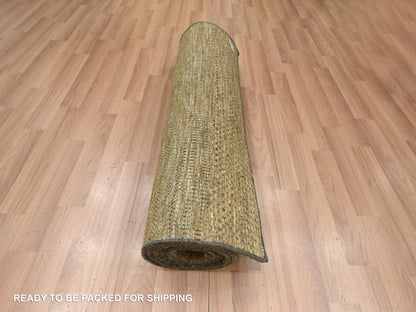 Brown 2'8" x 8'0" Modern / Contemporary Hand knotted Wool/Silk Rug - Sku: O083230