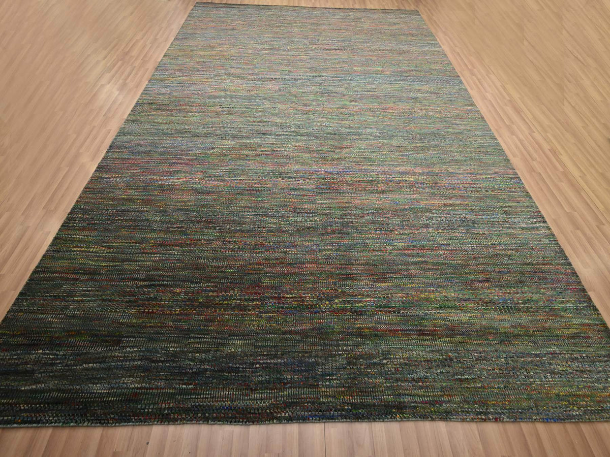 Modern / Contemporary hand-knotted wool/silk rug in Black, 10' x 14' — SKU O083234 (view 2)