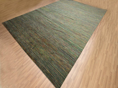 Green 9'11" x 14'6" Modern / Contemporary Hand knotted Wool/Silk Rug - Sku: O083237