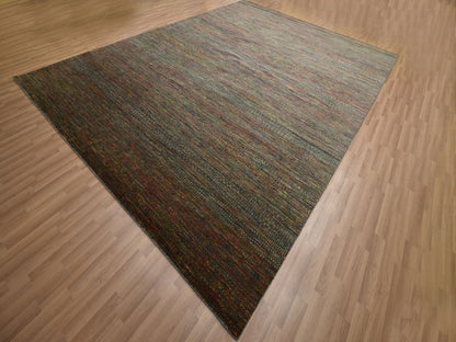 Green 9'1" x 12'2" Modern / Contemporary Hand knotted Wool Rug - Sku: O083239