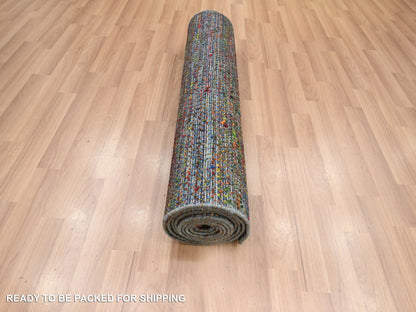 Blue 3'0" x 10'2" Modern and Contemporary Hand knotted Wool Rug - Sku: O083244