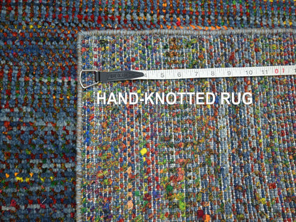 Blue 3'0" x 10'2" Modern and Contemporary Hand knotted Wool Rug - Sku: O083244