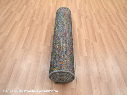 Blue 2'9" x 10'2" Modern and Contemporary Hand knotted Wool/Silk Rug - Sku: O083245