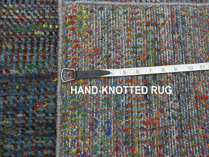 Blue 2'9" x 10'2" Modern and Contemporary Hand knotted Wool/Silk Rug - Sku: O083245