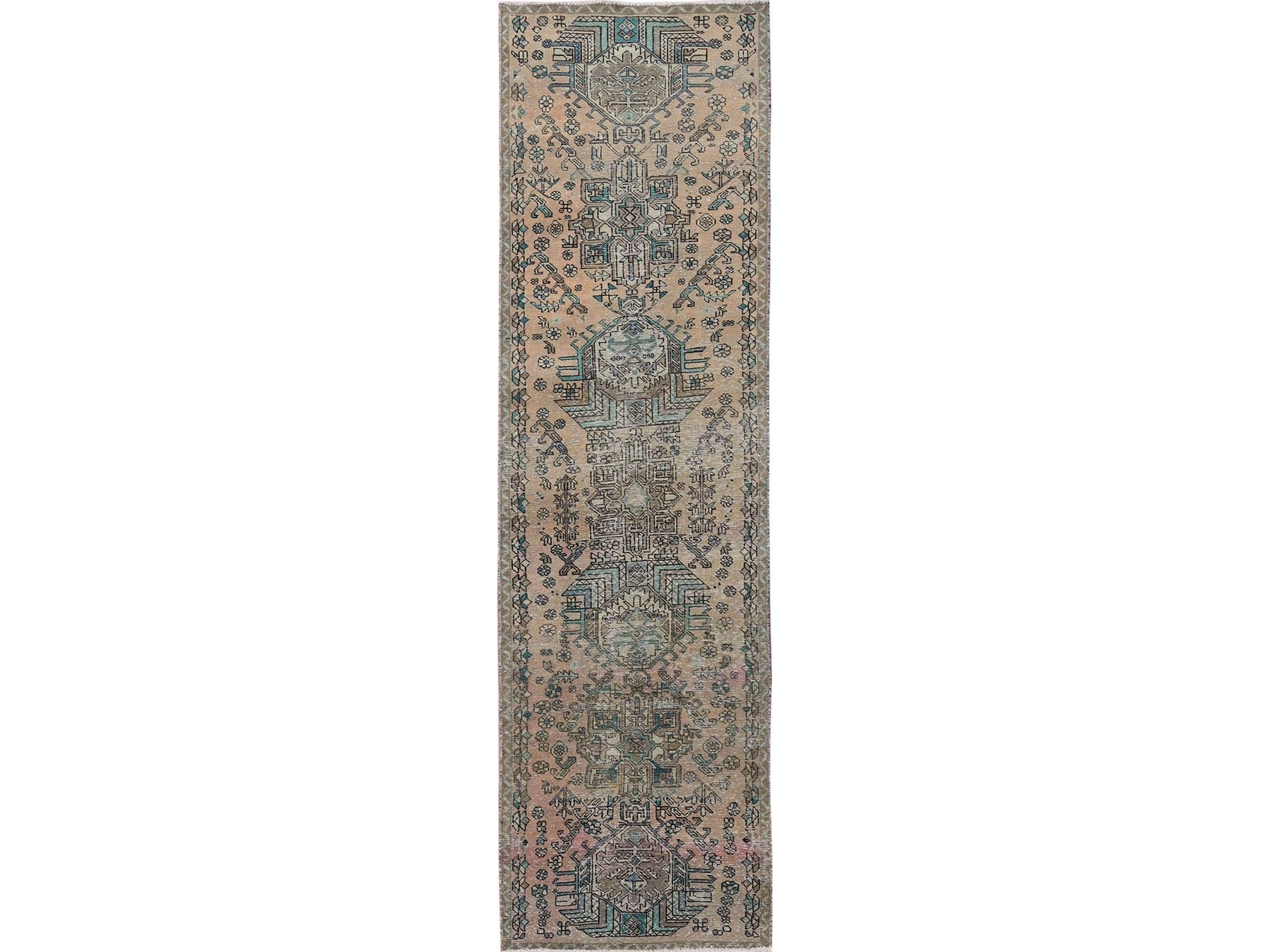 Brown 2'9" x 10'7" Vintage Hand knotted Wool Rug - Sku: O0832