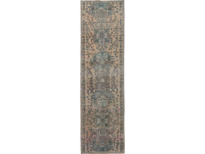 Brown 2'9" x 10'7" Vintage Hand knotted Wool Rug - Sku: O0832
