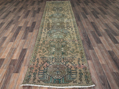 Brown 2'9" x 10'7" Vintage Hand knotted Wool Rug - Sku: O0832