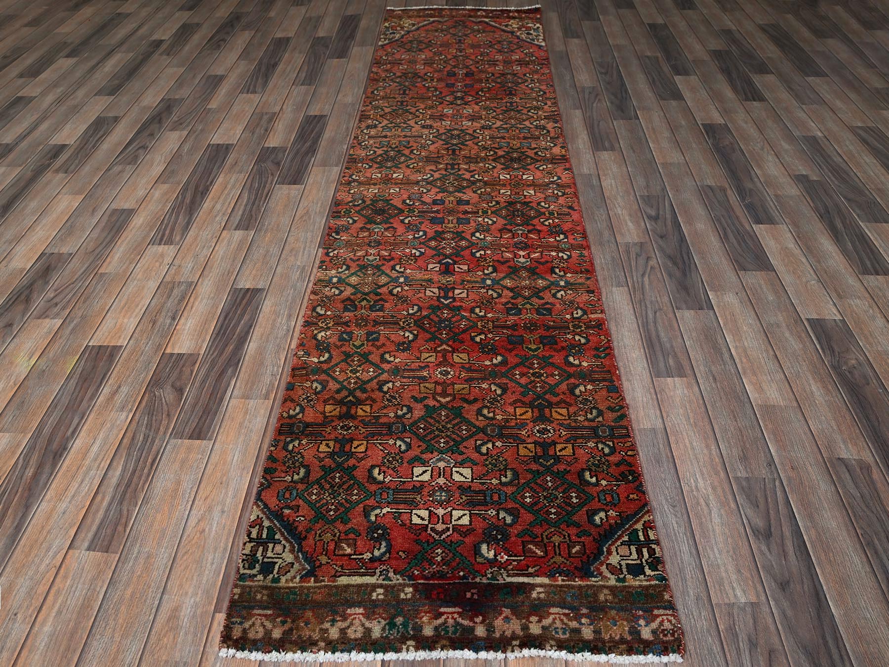 Hamadan Vintage hand-knotted wool runner in Red, 2'5" x 9'4" — SKU O0837 (view 2)