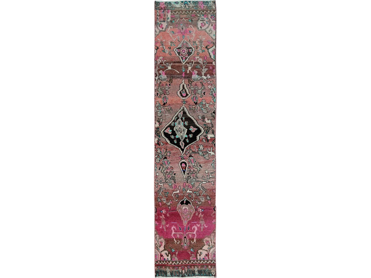Hamadan Vintage hand-knotted wool runner in Red, 2' x 9'7" — SKU O0839