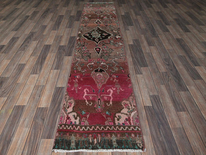 Hamadan Vintage hand-knotted wool runner in Red, 2' x 9'7" — SKU O0839 (view 2)