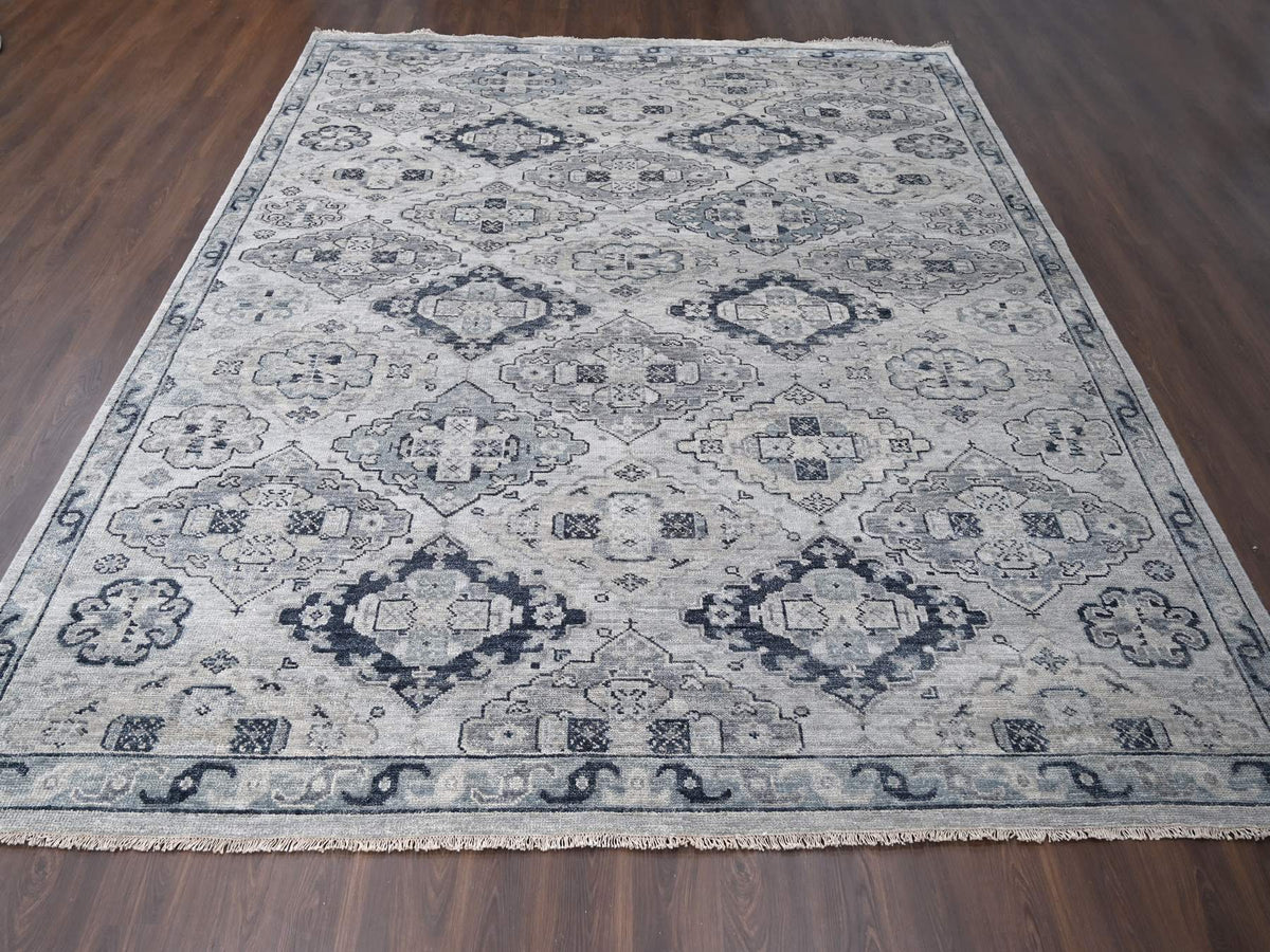 Tribal & Geometric hand-knotted wool rug in Gray & Silver Gray, 11'9" x 14'8" — SKU O084022 (view 2)