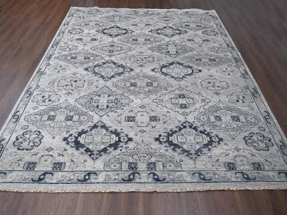 Tribal & Geometric hand-knotted wool rug in Gray & Silver Gray, 11'9" x 14'8" — SKU O084022 (view 2)