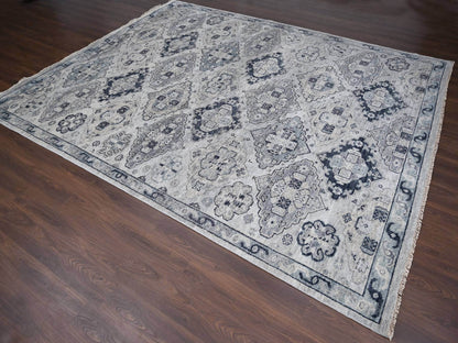 Tribal & Geometric hand-knotted wool rug in Gray & Silver Gray, 11'9" x 14'8" — SKU O084022 (view 3)