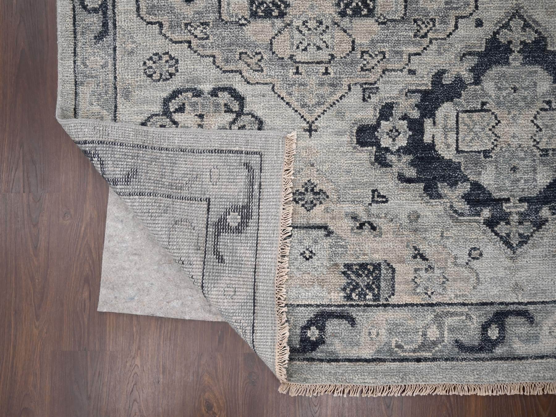 Tribal & Geometric hand-knotted wool rug in Gray & Silver Gray, 11'9" x 14'8" — SKU O084022 (view 4)