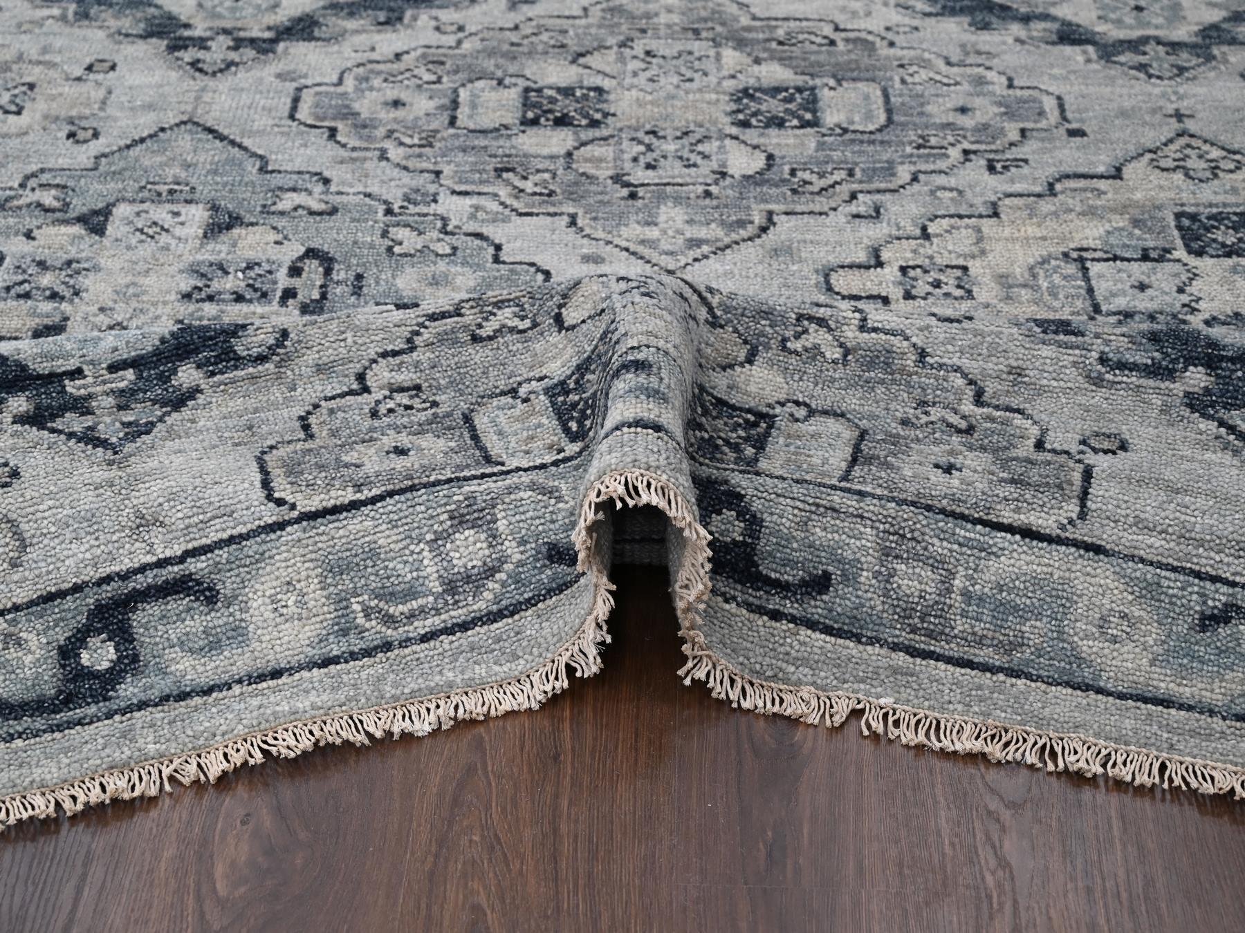 Tribal & Geometric hand-knotted wool rug in Gray & Silver Gray, 11'9" x 14'8" — SKU O084022 (view 5)