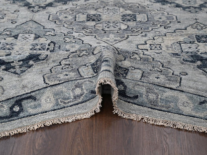 Tribal & Geometric hand-knotted wool rug in Gray & Silver Gray, 11'9" x 14'8" — SKU O084022 (view 5)