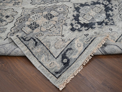 Tribal & Geometric hand-knotted wool rug in Gray & Silver Gray, 11'9" x 14'8" — SKU O084022 (view 6)