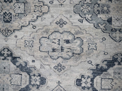 Tribal & Geometric hand-knotted wool rug in Gray & Silver Gray, 11'9" x 14'8" — SKU O084022 (view 8)