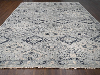 Tribal & Geometric hand-knotted wool rug in Gray & Silver Gray, 13'9" x 17'9" — SKU O084024 (view 2)