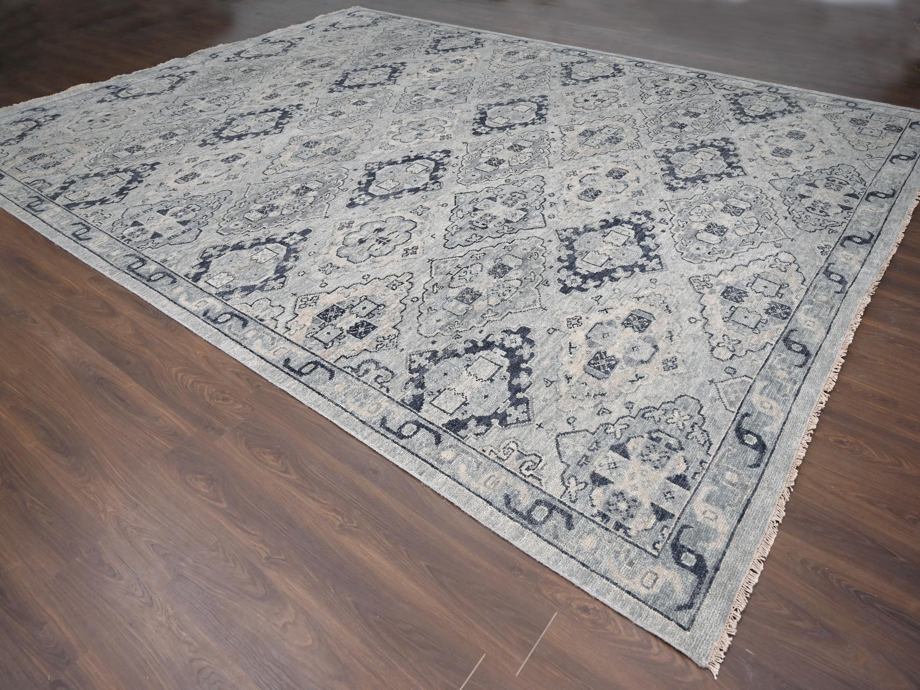 Tribal & Geometric hand-knotted wool rug in Gray & Silver Gray, 13'9" x 17'9" — SKU O084024 (view 3)