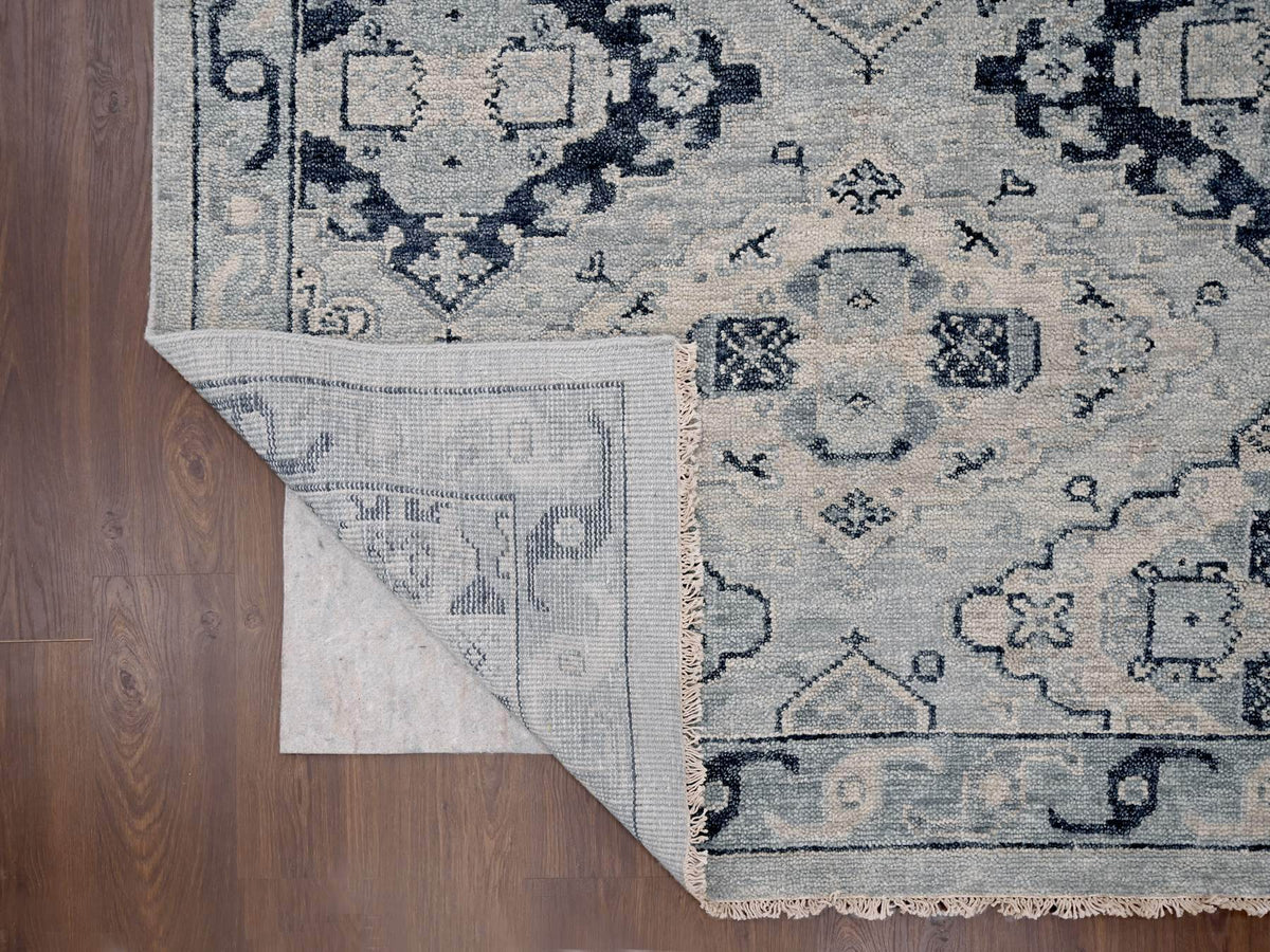 Tribal & Geometric hand-knotted wool rug in Gray & Silver Gray, 13'9" x 17'9" — SKU O084024 (view 4)
