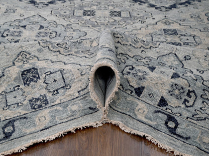 Grey 13'9" x 17'9" Tribal & Geometric Hand knotted Wool Rug - Sku: O084024