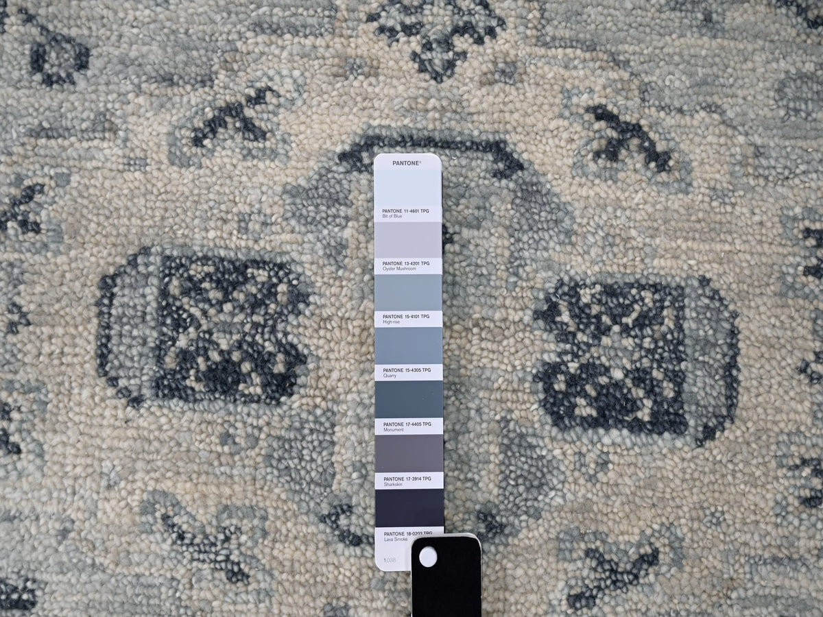 Tribal & Geometric hand-knotted wool rug in Gray & Silver Gray, 13'9" x 17'9" — SKU O084024 (view 7)