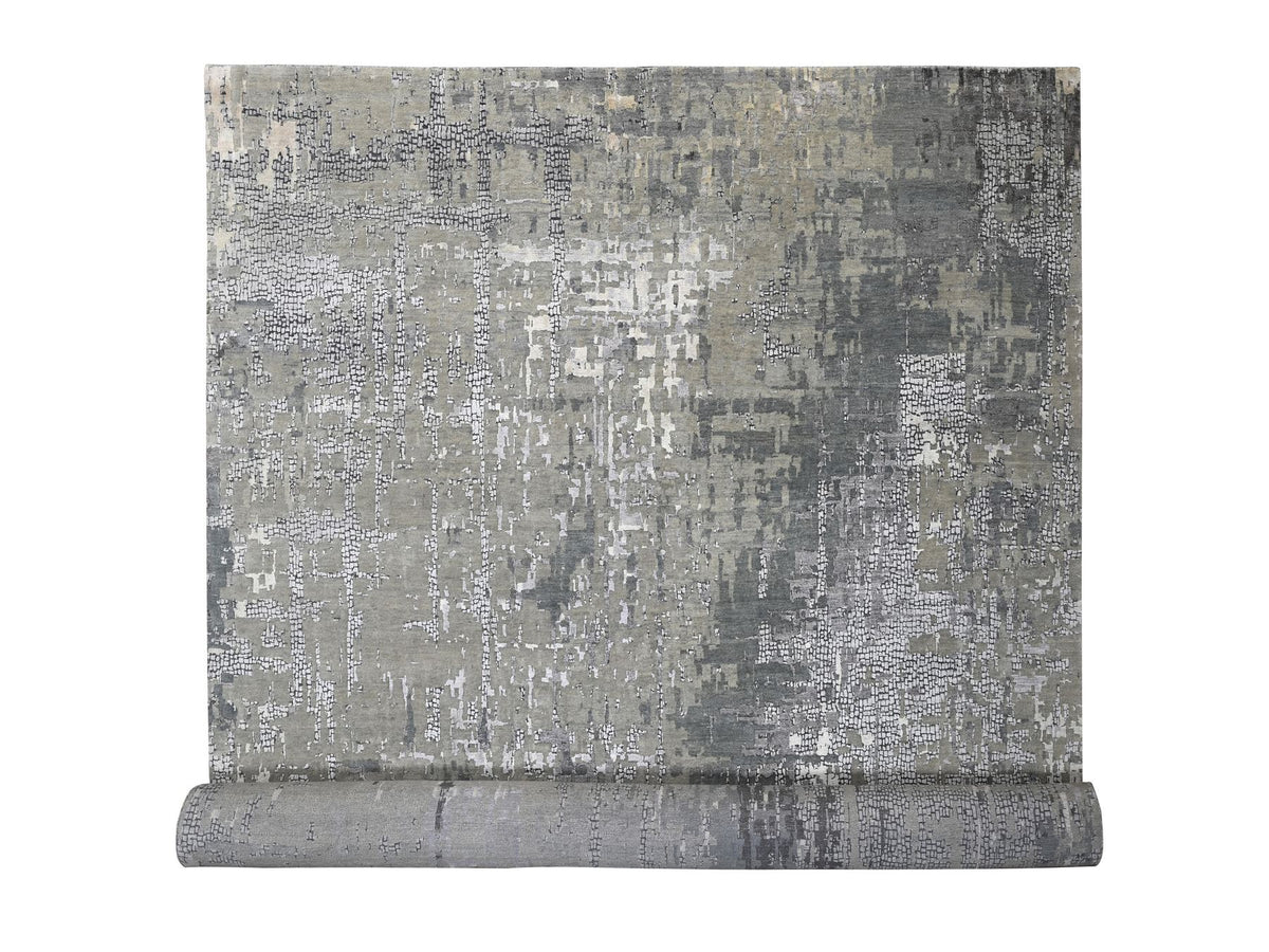 Modern / Contemporary hand-knotted wool/silk rug in Gray, 14' x 18' — SKU O084031